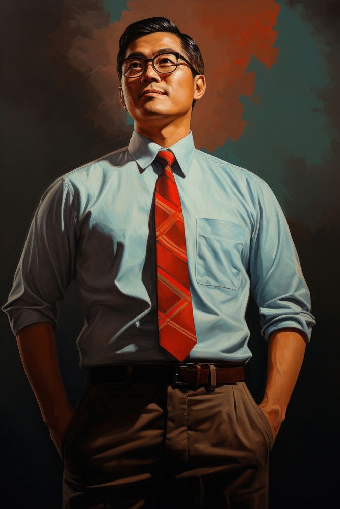A Chinese man in work attire standing proudly on Labor Day portrait necktie glasses. AI generated Image by rawpixel.