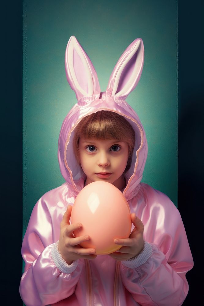 A little girl wearing bunny ears holding an Easter egg portrait costume easter. AI generated Image by rawpixel.