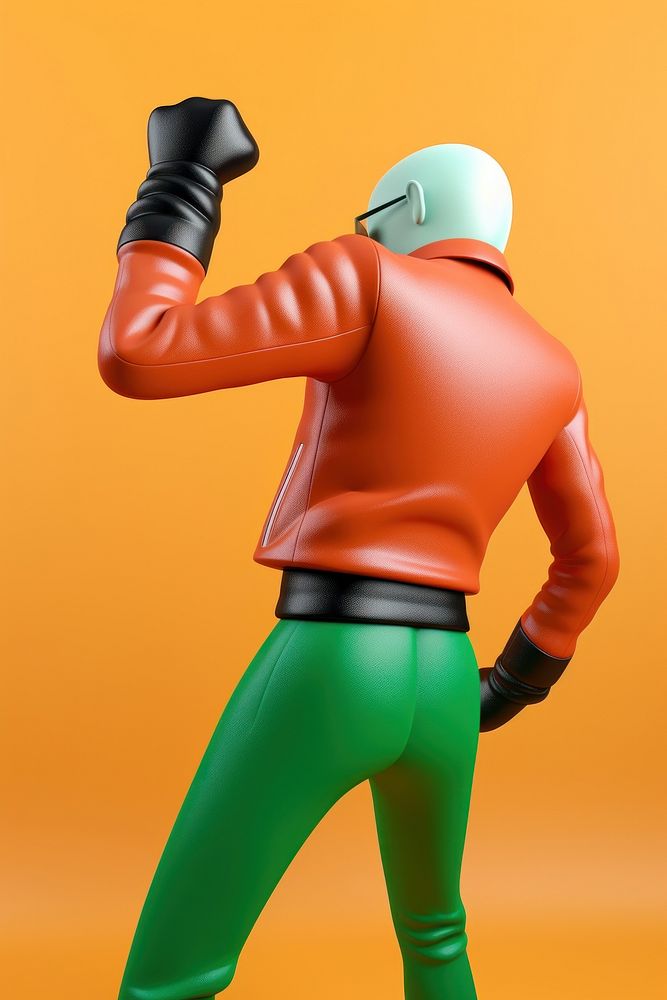 A young man in a leather suit raising his fist cartoon helmet adult. AI generated Image by rawpixel.