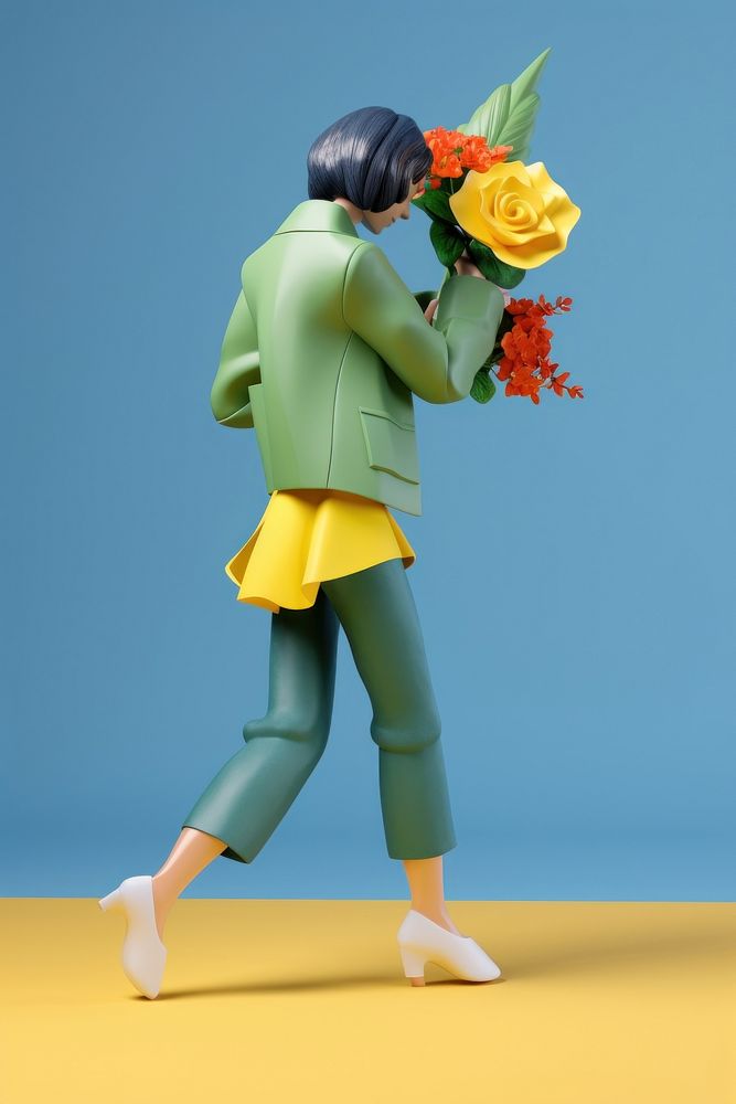 A fashionable young woman with an elegant bouquet of flowers in her hands figurine cartoon plant. AI generated Image by…