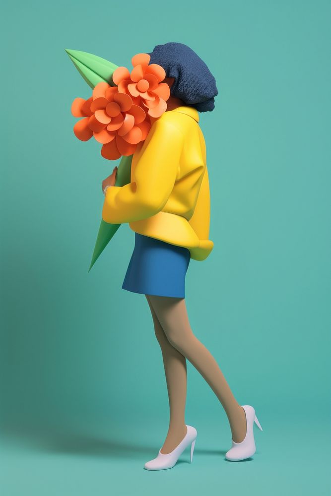 A fashionable young woman with an elegant bouquet of flowers in her hands art footwear cartoon. AI generated Image by…