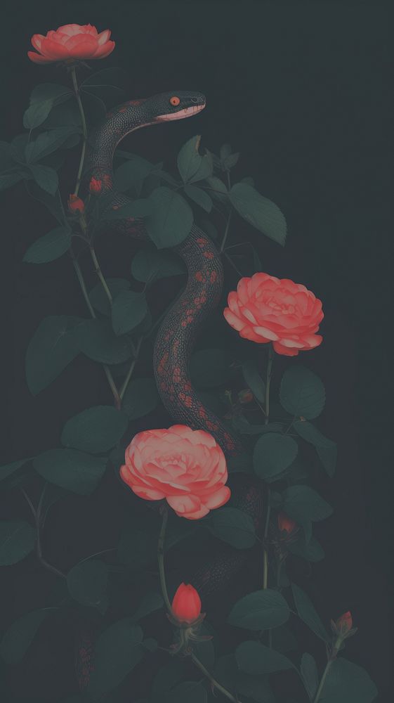 Black snake and flowers plant petal rose.