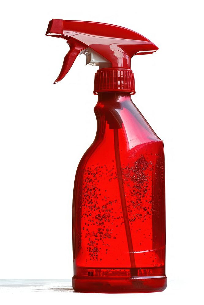 A red cleaning spray bottle white background container drinkware. AI generated Image by rawpixel.