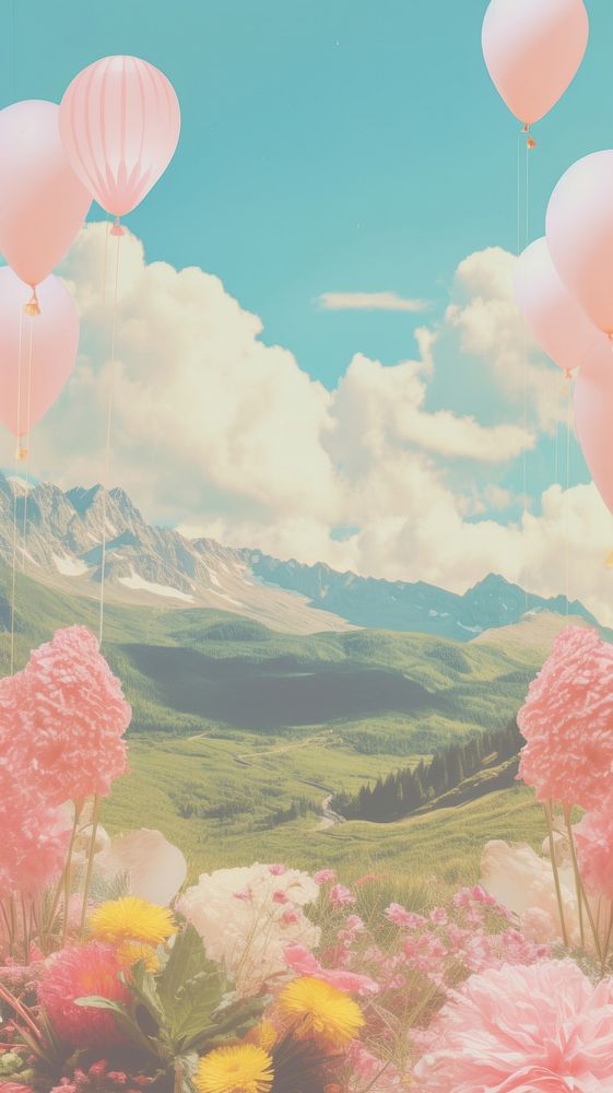 Balloons with beatiful landscape outdoors nature flower.