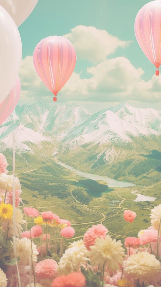 Balloons with beatiful landscape outdoors nature flower.