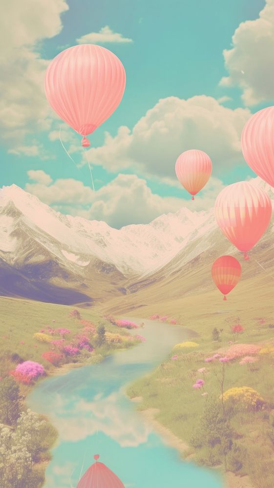 Balloons with beatiful landscape outdoors nature transportation.