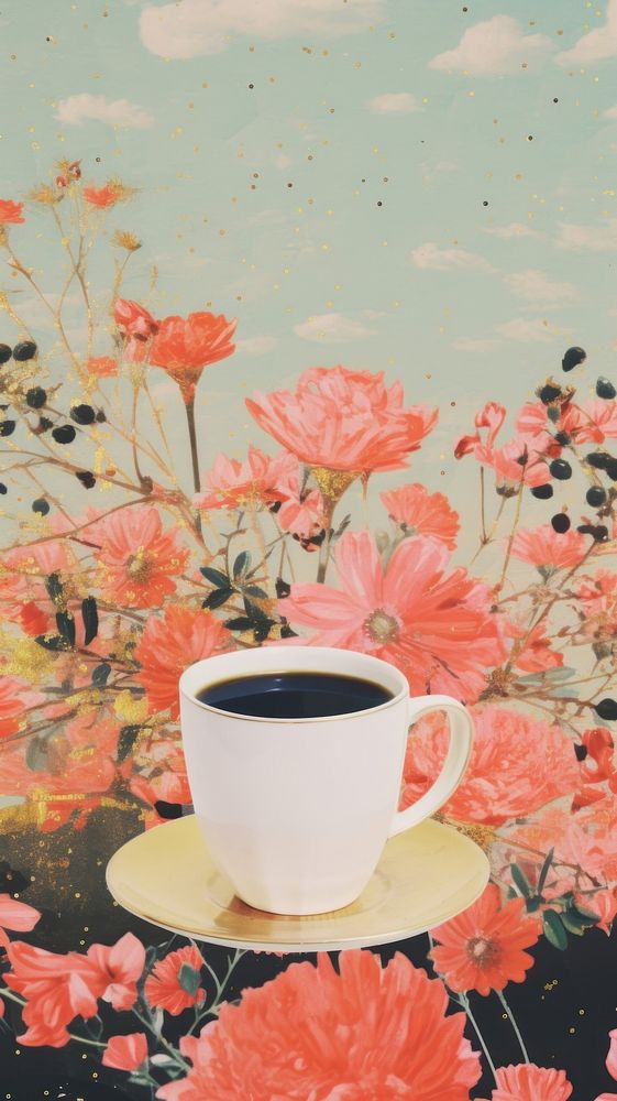 Coffee cup wallpaper painting saucer.