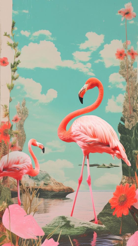Flamingo painting animal bird.