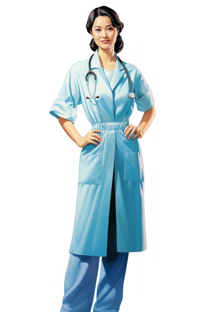 A Chinese female doctor standing confidently with a professional demeanor stethoscope protection outerwear. AI generated…