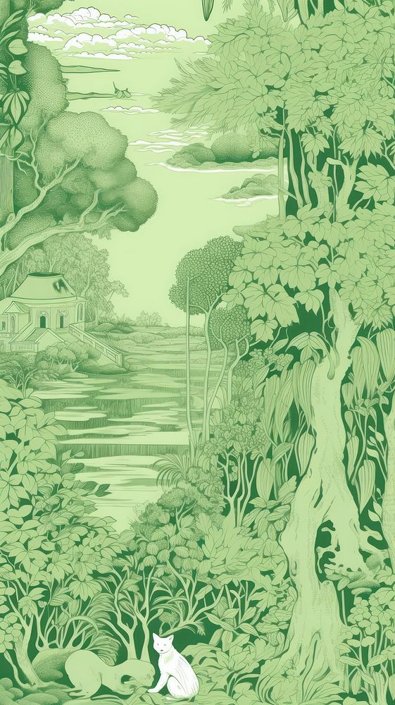 Toile wallpaper with cat green land outdoors.
