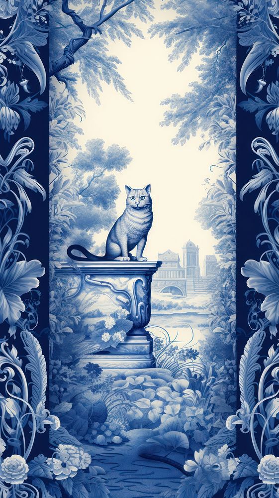 Toile wallpaper with cat nature art architecture.