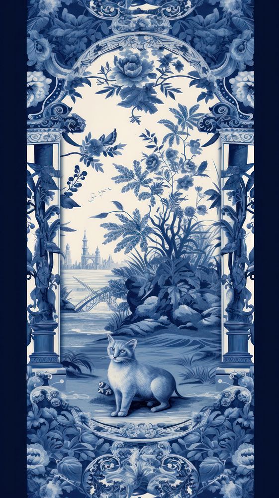 Toile wallpaper with cat pattern mammal blue.