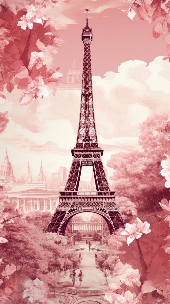 Toile wallpaper with eiffle tower architecture building flower.