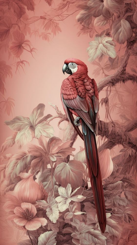 Toile wallpaper with parrot animal bird red.