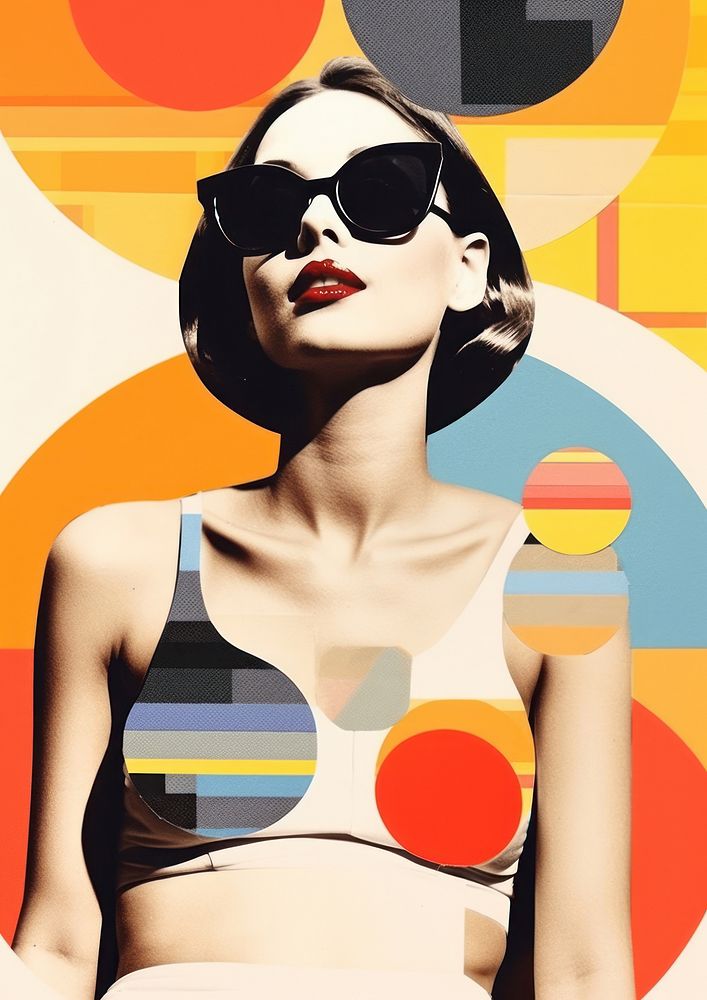 Collage Retro dreamy of woman sunbathe sunglasses swimwear poster.