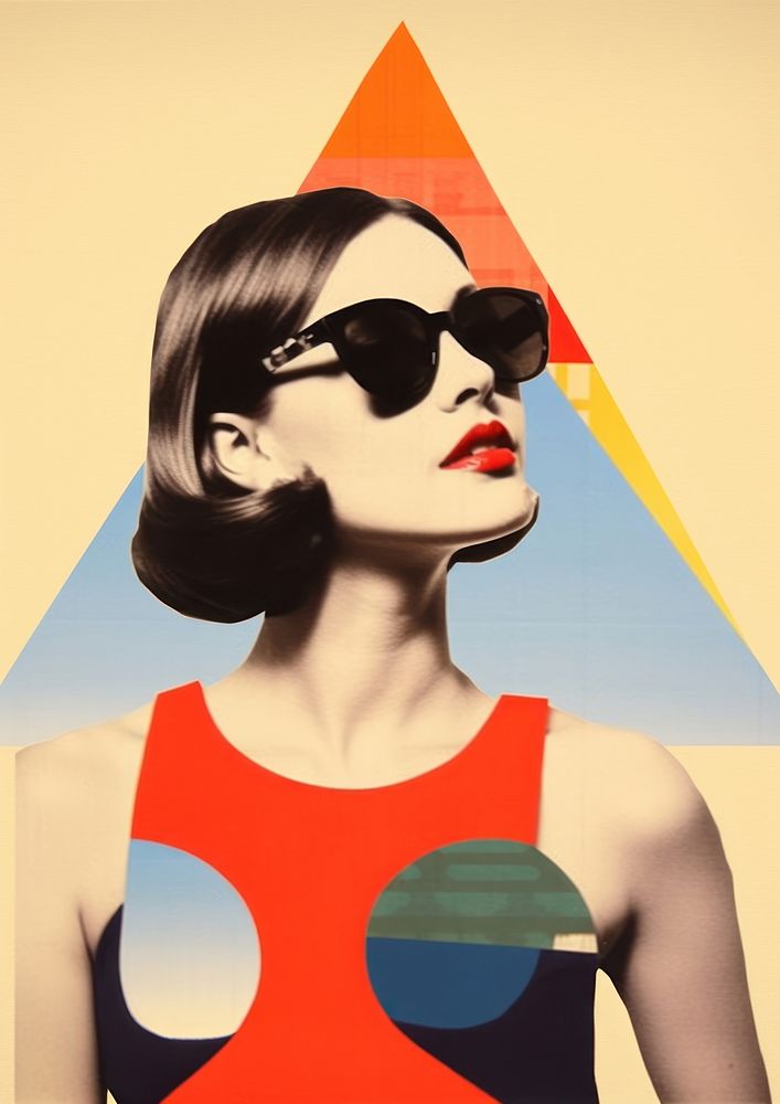 Collage Retro dreamy of woman sunbathe sunglasses adult art.