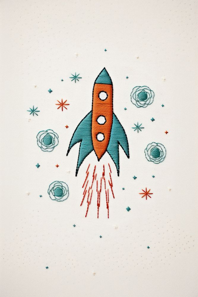 A rocket in embroidery style drawing sketch illustrated.