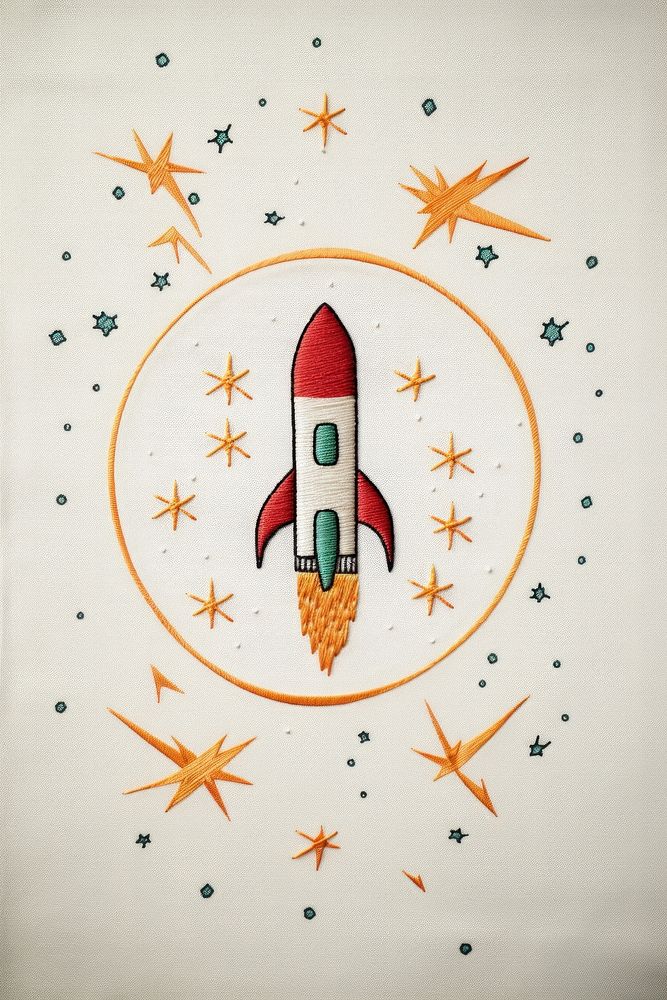 A rocket in embroidery style pattern transportation creativity.