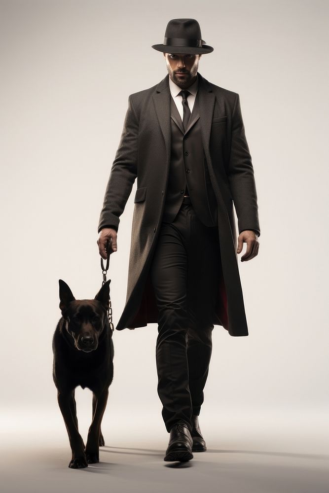 A gangster with dog overcoat walking mammal.