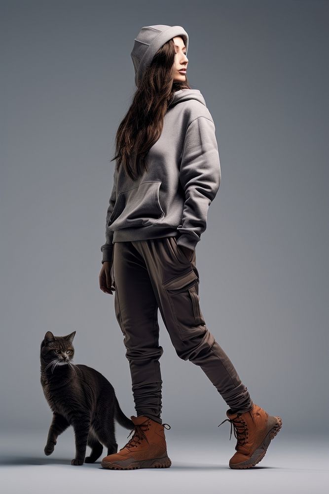 Woman with cat walking footwear mammal.