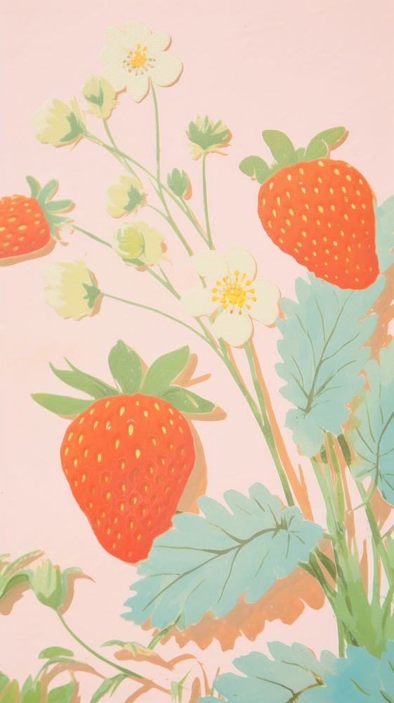 Strawberry wallpaper painting fruit.