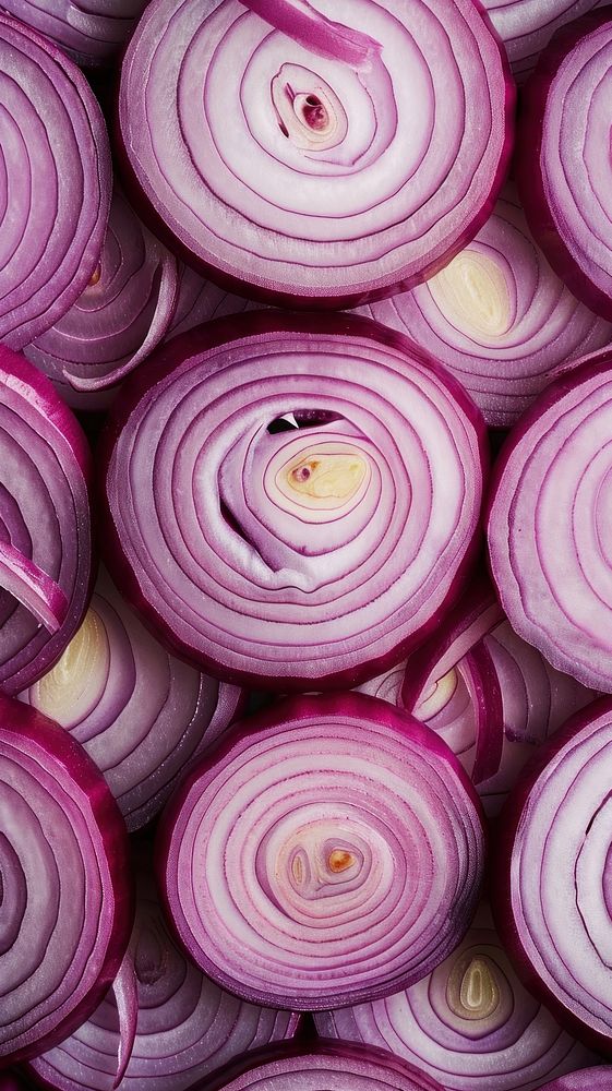 Red onion slices vegetable plant food.