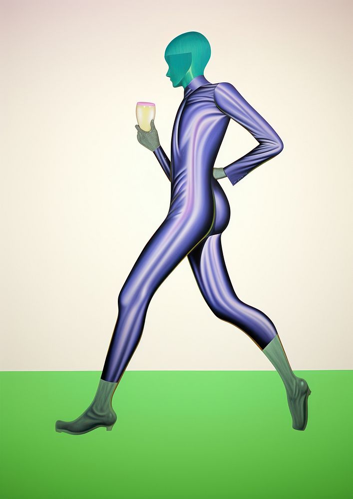 Surrealistic painting of Man drink soda adult art exercising.