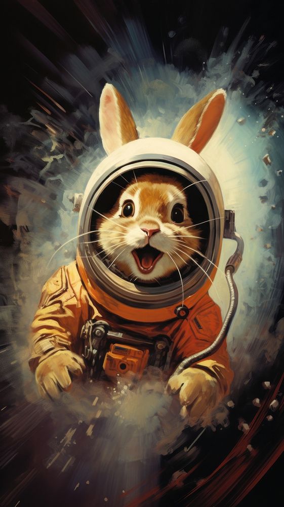 A happy rabbit in astronaut portrait painting mammal.