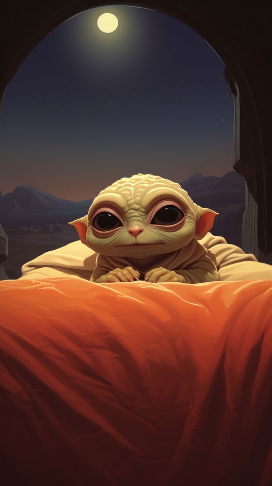 A cute creature on bed portrait cartoon animal.