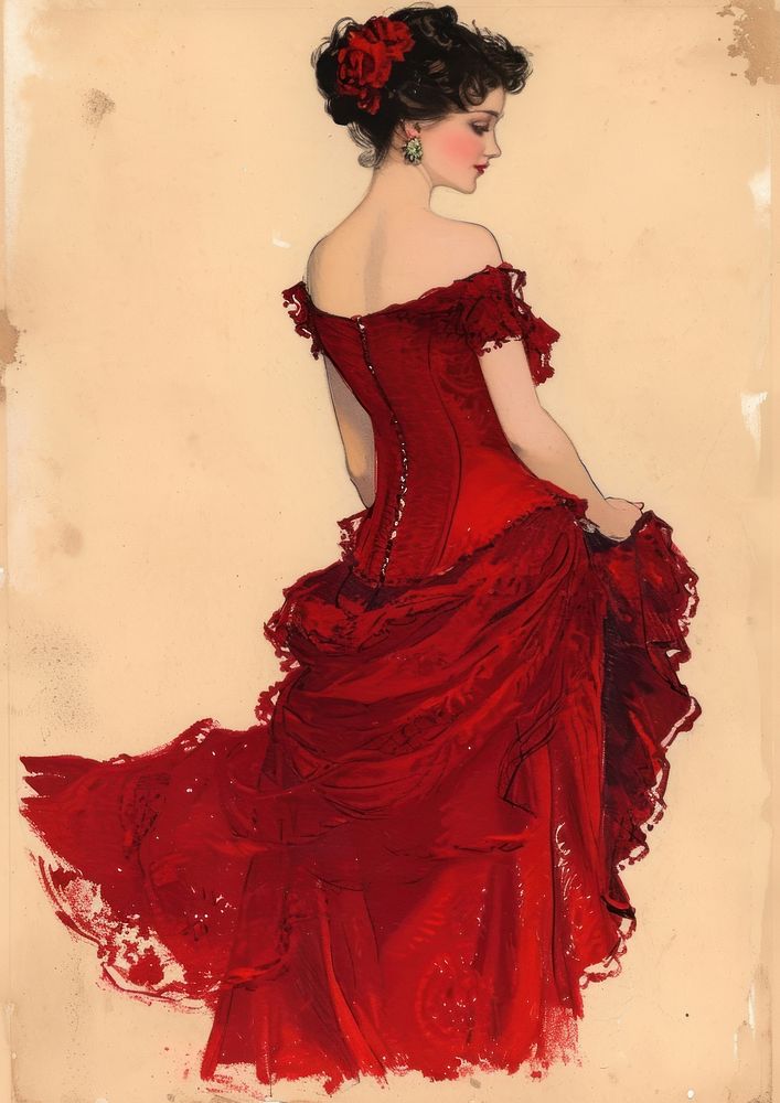 Vintage illustration dress fashion dancing.