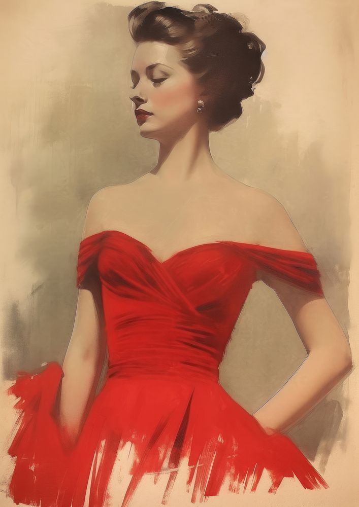 Vintage illustration dress painting portrait.