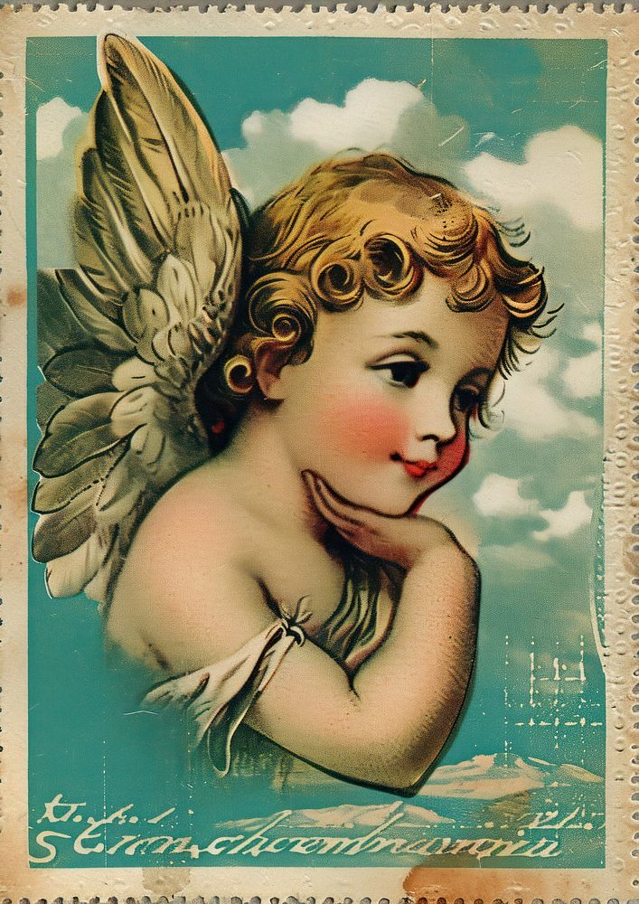 Vintage postage stamp angel representation | Premium Photo Illustration ...