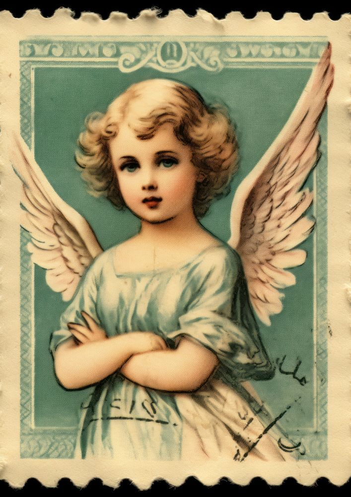 Vintage postage stamp with angel representation creativity archangel.