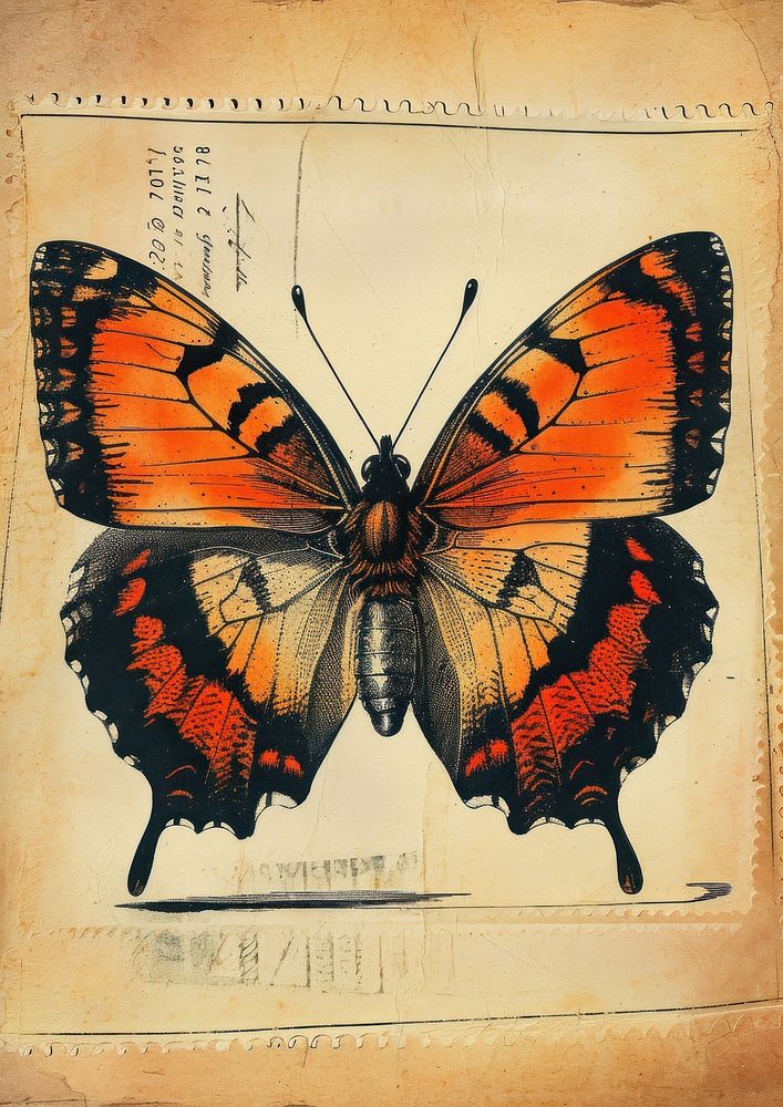 Vintage postage stamp with butterfly insect animal paper.