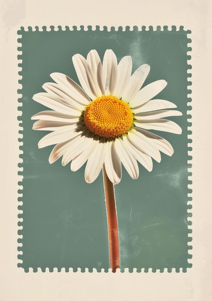 Vintage postage stamp with daisy sunflower petal plant.