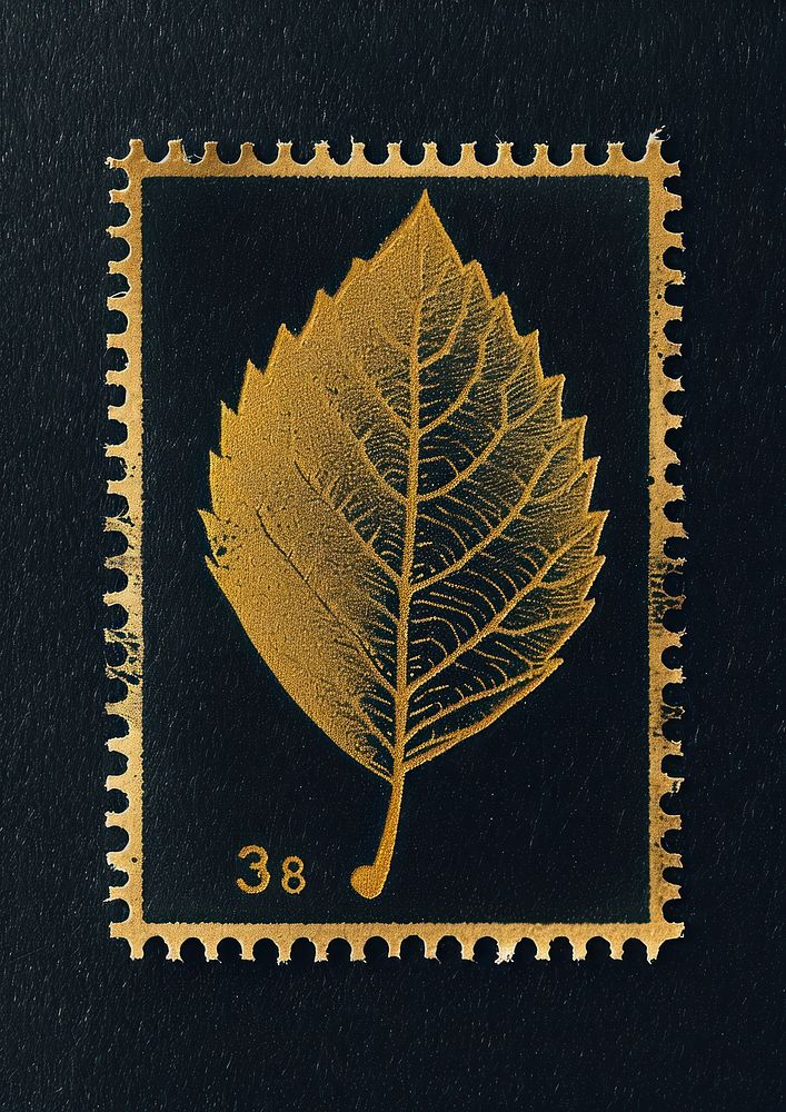 Vintage postage stamp with leaf plant blackboard pattern.
