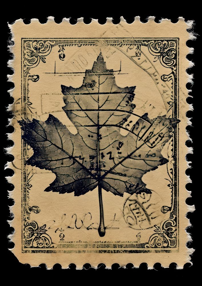 Vintage postage stamp with leaf plant paper pattern.