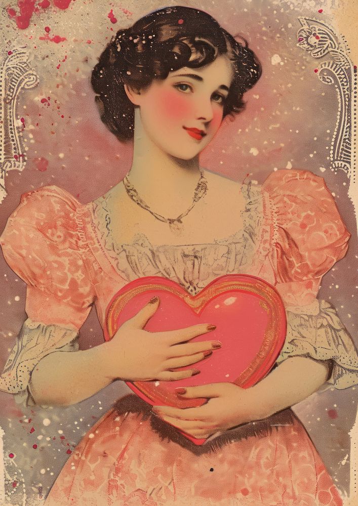 Vintage valentine postcard painting art representation.