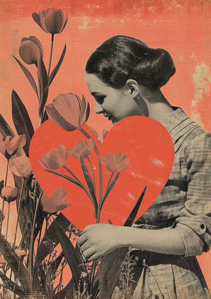Vintage valentine postcard painting adult art.