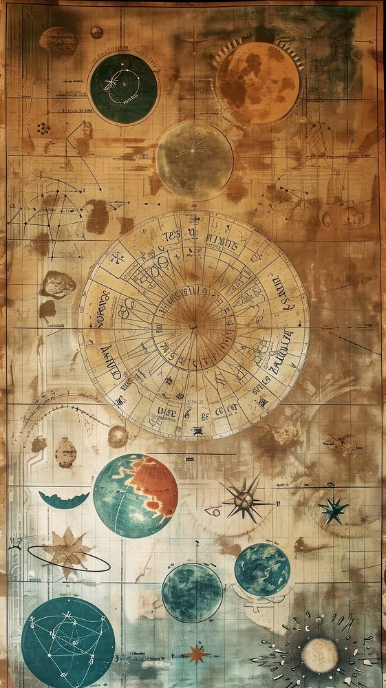 Vintage wallpaper astronomy map architecture.