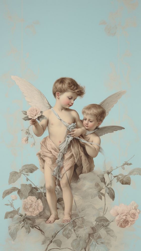 Vintage wallpaper angel cupid representation.