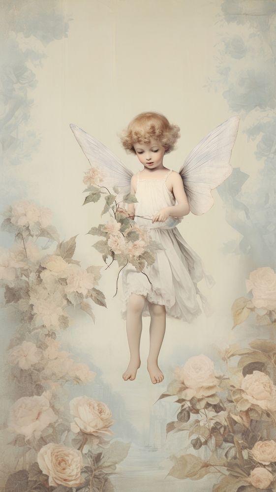 Vintage wallpaper painting angel art.