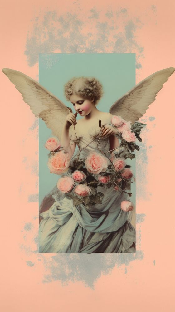 Vintage wallpaper portrait flower angel.