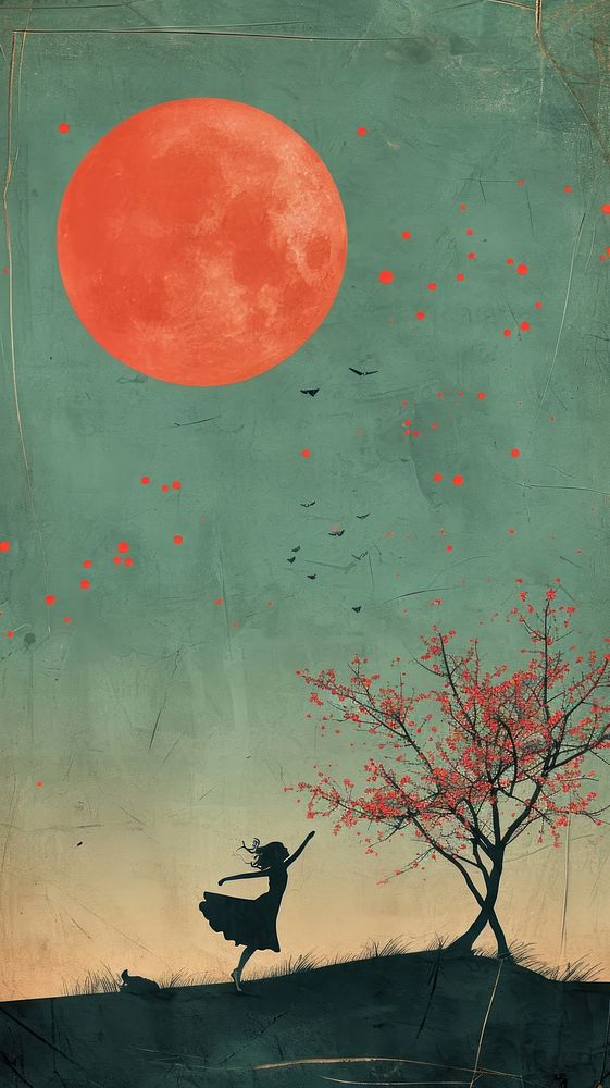 Vintage wallpaper moon outdoors painting.