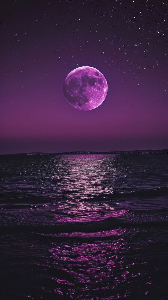 Vintage wallpaper purple moon sea.