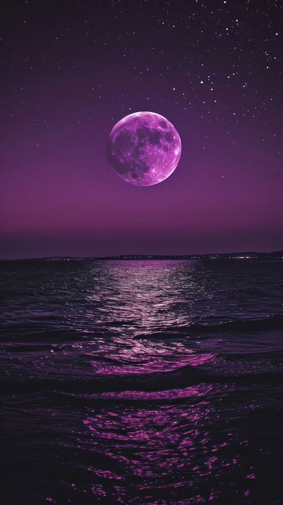 Vintage wallpaper purple moon sea. | Free Photo Illustration - rawpixel