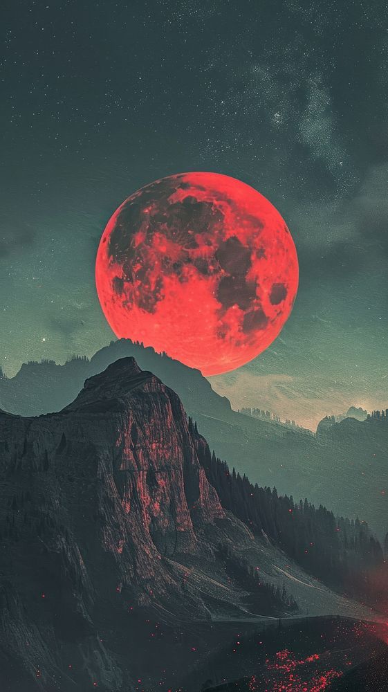 Vintage wallpaper moon astronomy mountain.