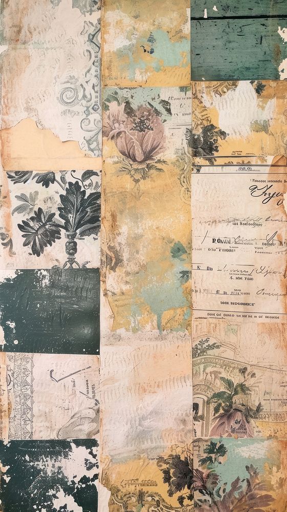 Vintage wallpaper collage painting art.