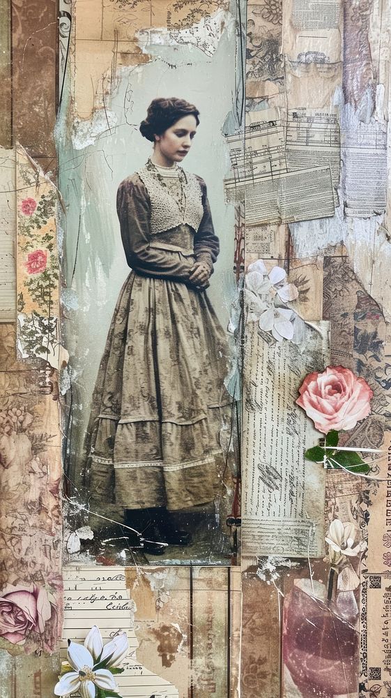 Vintage wallpaper collage painting dress.