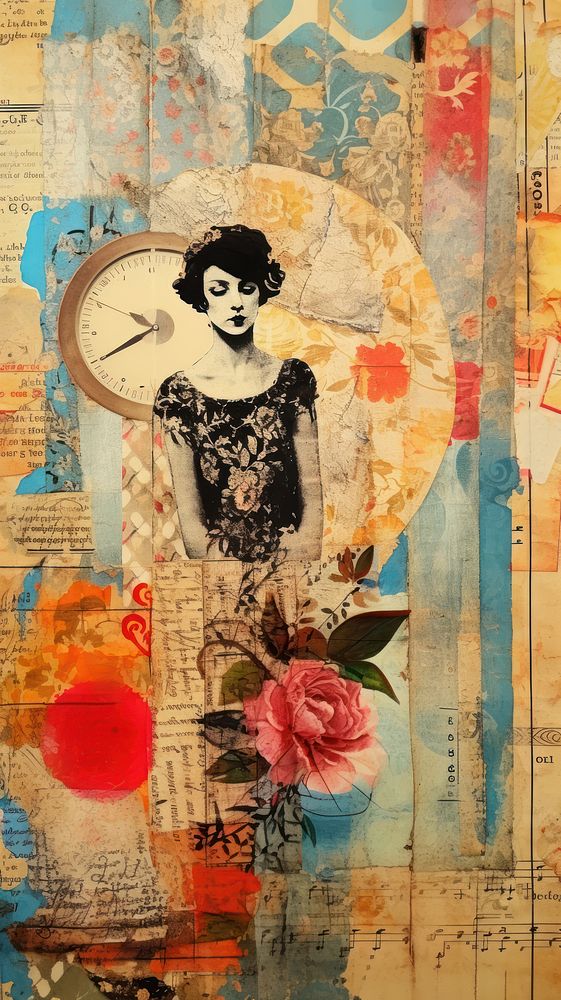 Vintage wallpaper collage painting art.